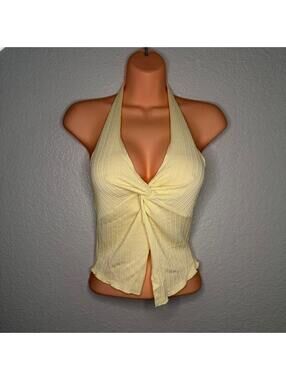 New  Yellow halter neck top with tie front detail